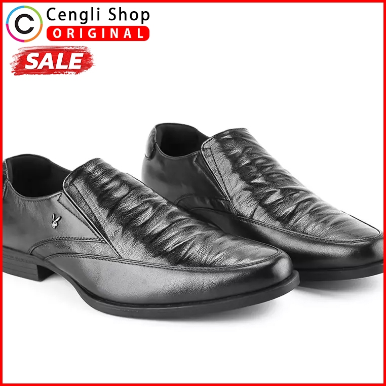 PLAYBOY SEPATU PANTOFEL PRIA ORIGINAL FORMAL SLIP ON KULIT ASLI ORI HITAM PL18