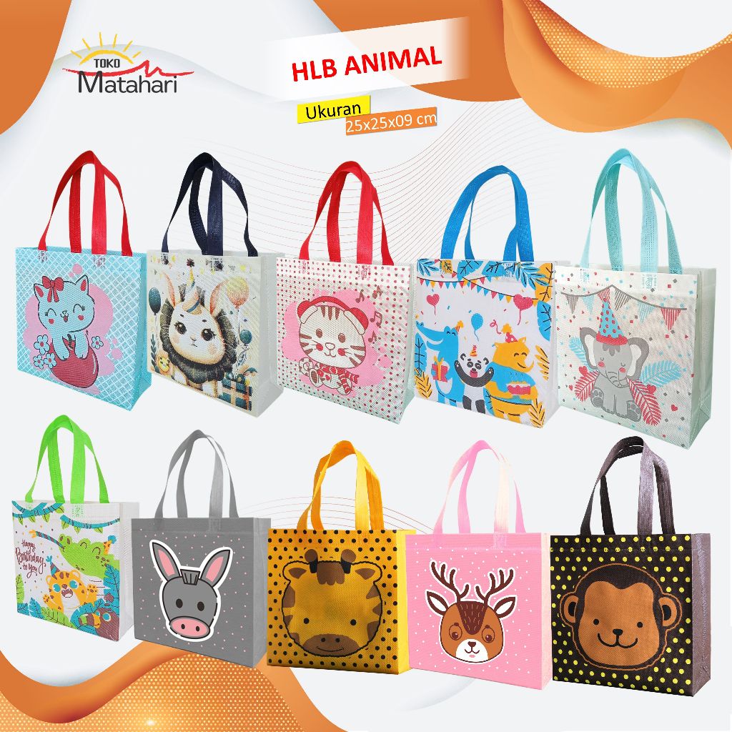 

[GROSIR] Goodie Bag Ulang Tahun Anak-Anak Tas Birthday Anak Tas Bento Motif Animal 25X25X9