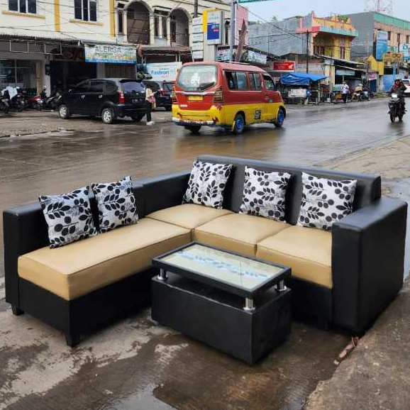 Sofa L Putus Bahan Kulit Sintetis / Oscar