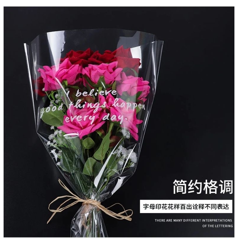 

Tulisan Random Kantong Plastik Buket Wrap Instan Bening Kertas Bunga Single Rose