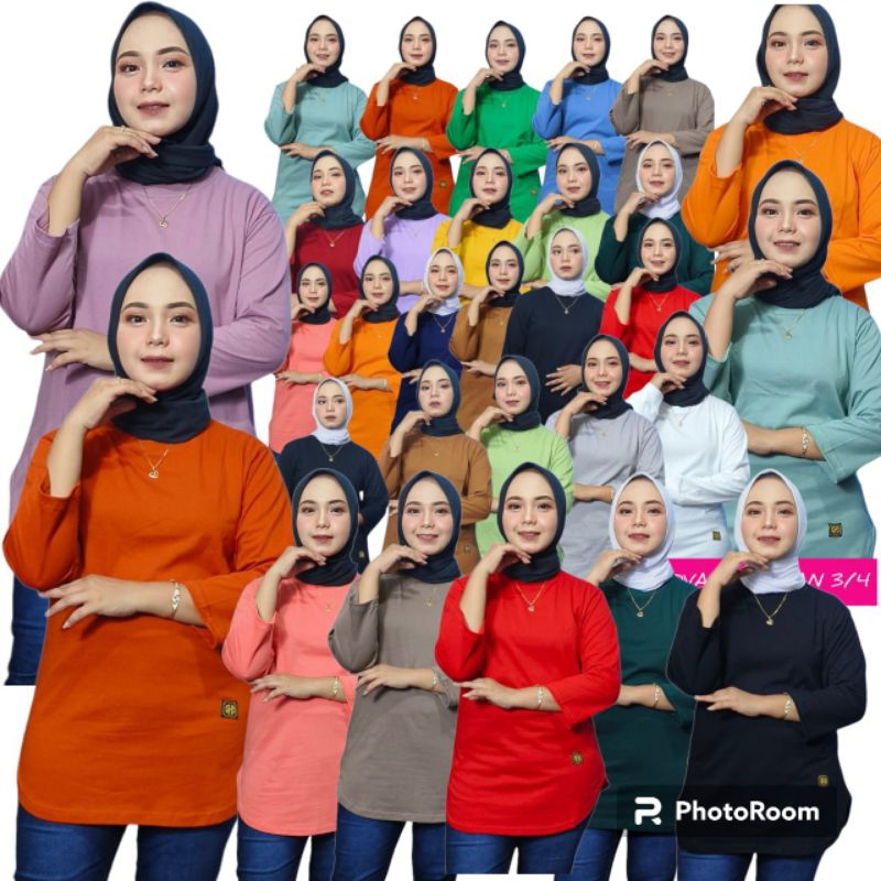 Kaos Wanita Polos Zolaqu Oval Haylik//lengan ¾//size standar sampai jumbo M-XXL