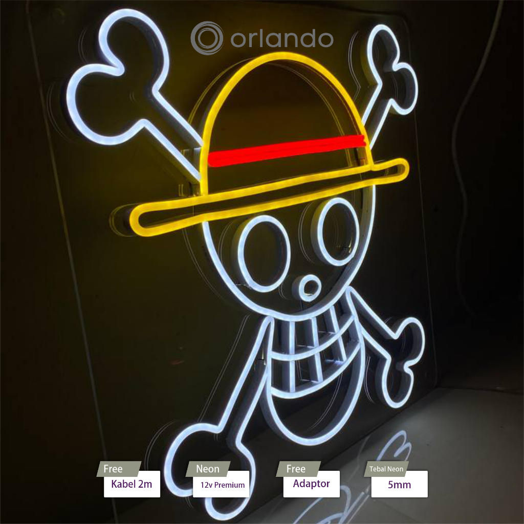Neon Sign LOGO ONE PIECE MUGIWARA | NEON LOGO ONE PIECE - Lampu Hias dan Lampu Tidur ONE PIECE