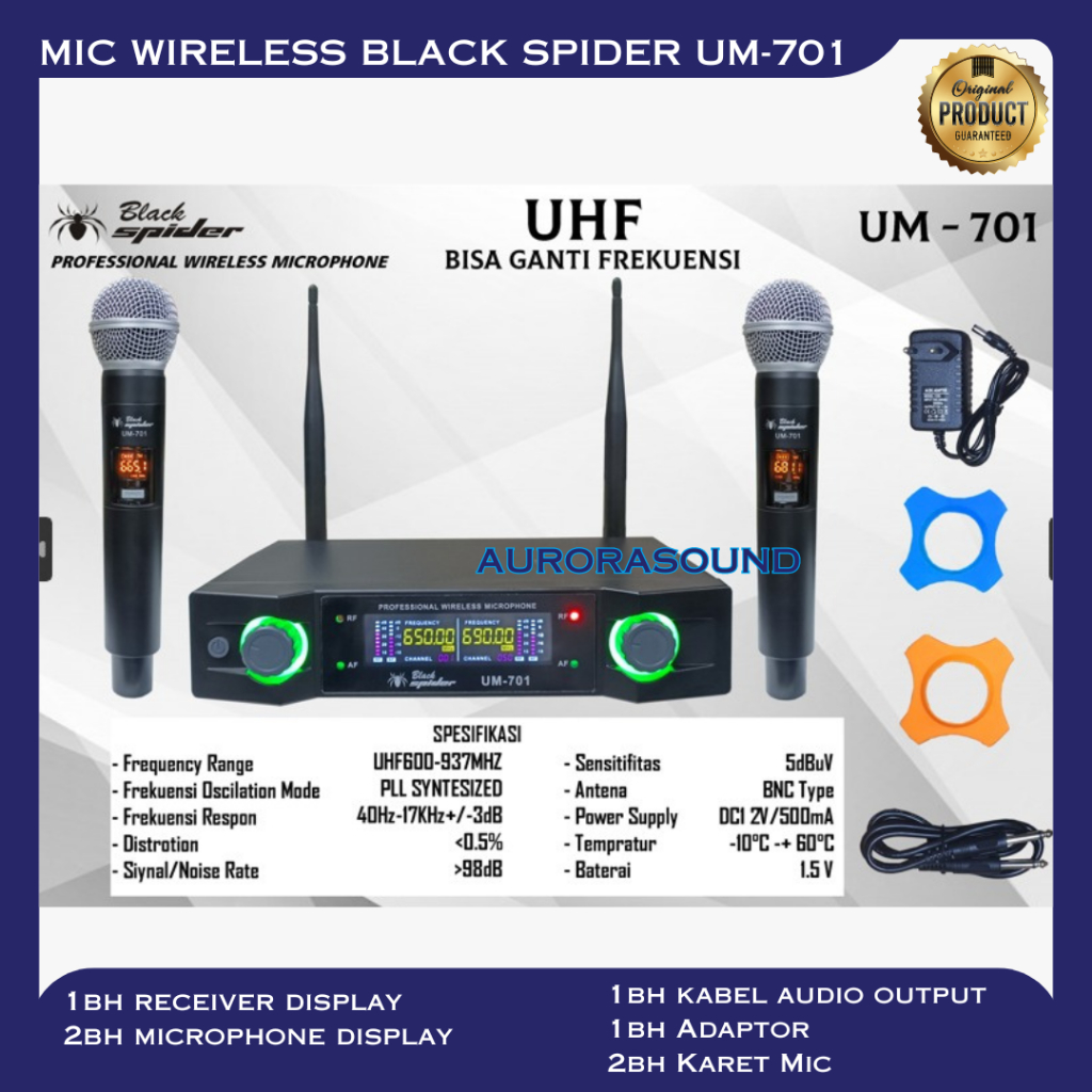 MIC BLACK SPIDER UM-701 WIRELESS MICROPHONE UM701 MIC GENGGAM ORIGINAL BS FREQUENCY UHF