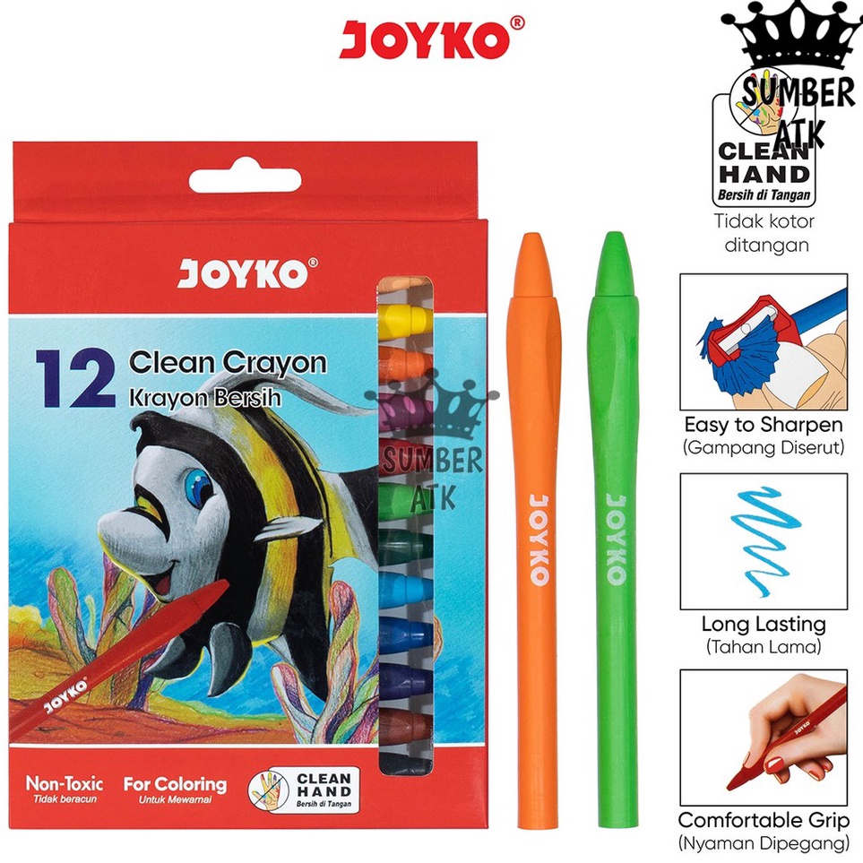 

Jual Krayon Bersih Clean Crayon Joyko CLCR12 12 Warna