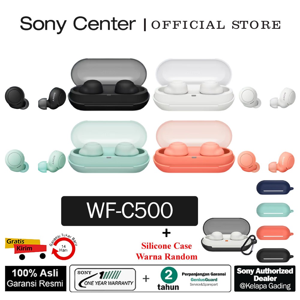 SONY CENTER Sony TWS WF-C500 + Silicone Case warna Random / WFC500 / Headphone Bluetooth WF-C500 / W