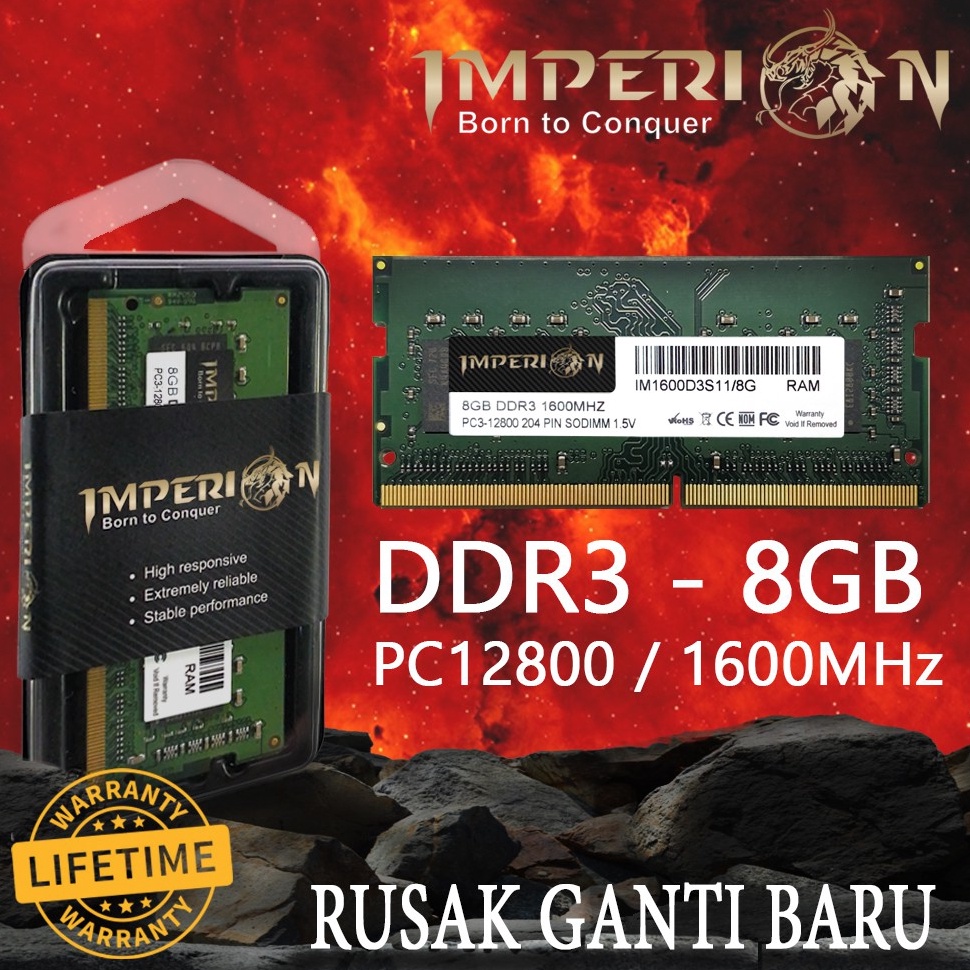 KODE G29X RAM IMPERION DDR3 8GB 16 MHz PC128 RAM LAPTOP SODIMM GARANSI RESMI 15V DDR3 8GB