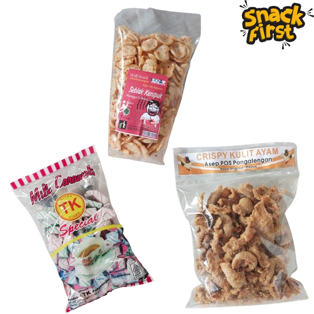 

(PAKET BUNDLING) 200 gr Permen Susu Karamel, 250 gr Kulit Ayam Krispi & 250 gr Kerupuk Seblak