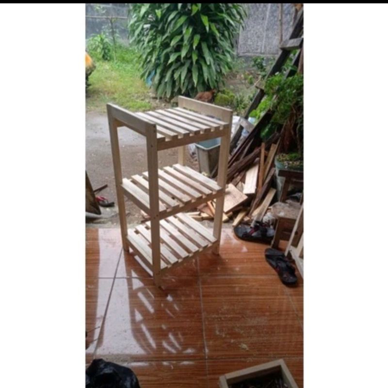 Rak 3 susun dari kayu | Rak dispenser galon dan magicom