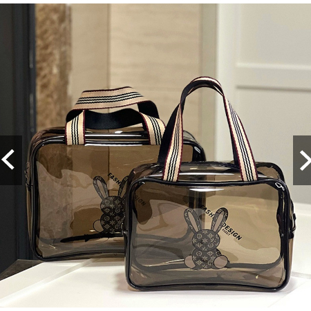 Tas Skincare Kosmetik Wanita Transparan Coklat Ukuran Besar Jumbo Motif LV