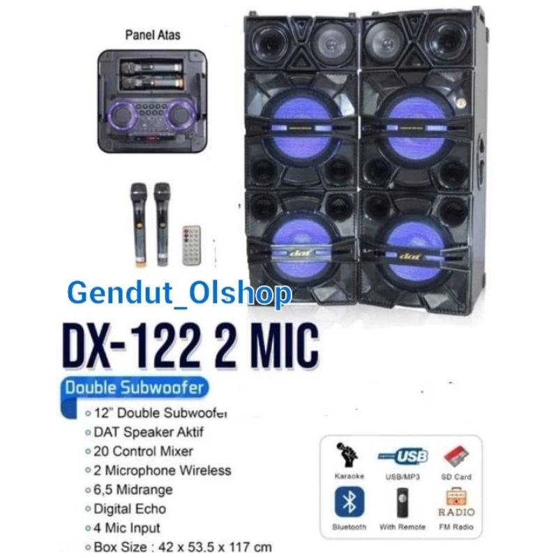 (Khusus Wilayah Kota Palembang) SPEAKER AKTIF DAT DX122+2MIC DAT DX 122, Speaker Aktif 12inch Double