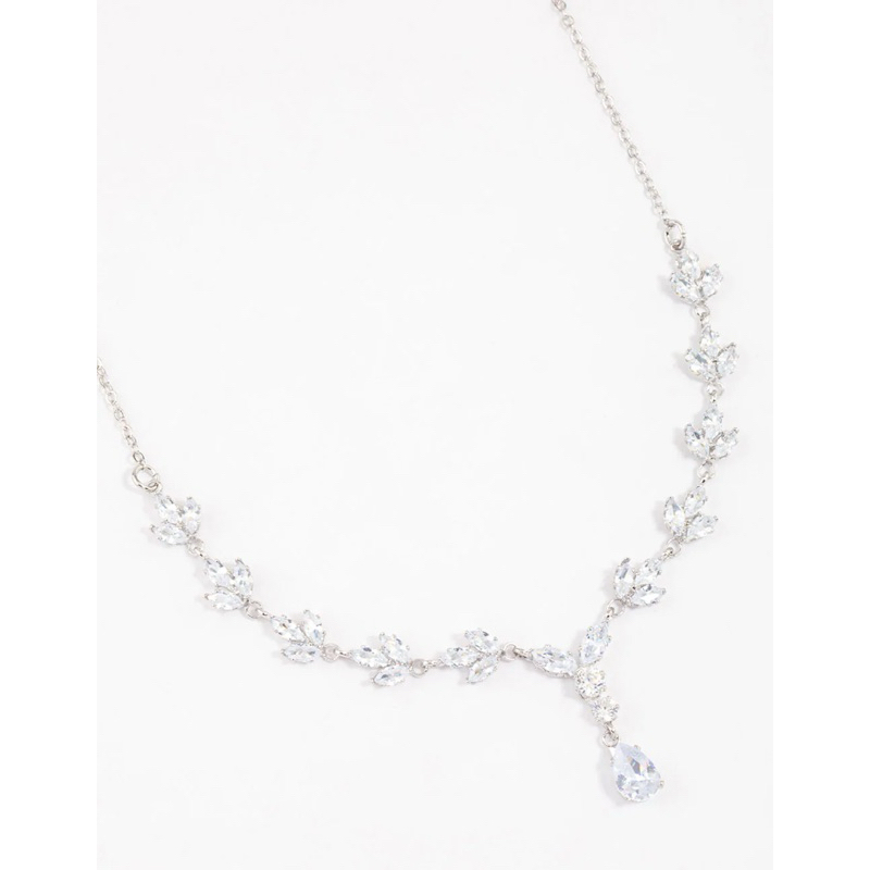 LOVISA Silver Plated Cubic Zirconia Marquise Vine Y-Shaped Necklace / Kalung Lovisa