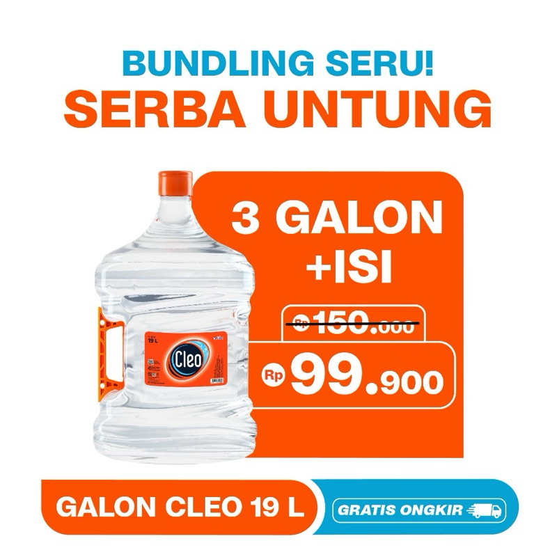 

HCS - Cleo Air Murni Galon 19 LT Handle SE - Bundling Hemat 3 Galon GRATIS ISI