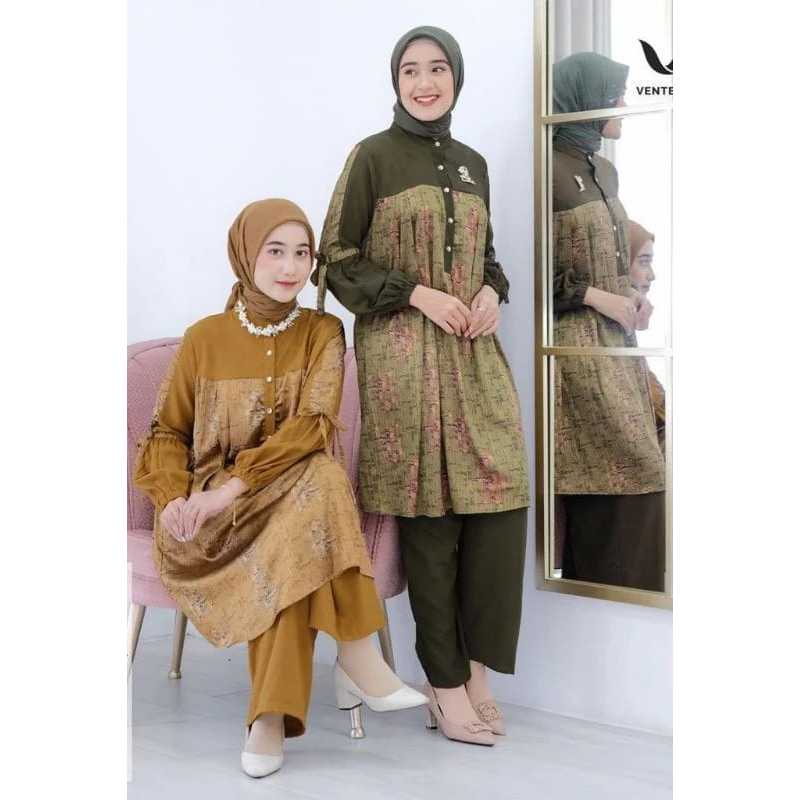 Setelan tunik wanita crinkle terbaru // W G One Set Tunik