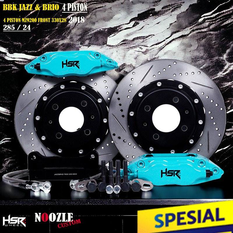 BBK Mobil Brio Dan Jazz Rem Cakram Brio Jazz HSR 4 Piston Ukuran 285 / 24 Warna Blue Cover Cakram