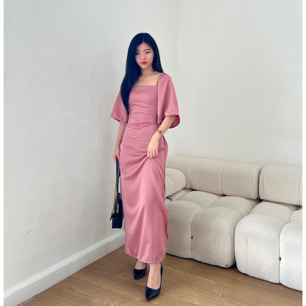 MILEA cod dress satin maxmara // dres sabrina korean style A line