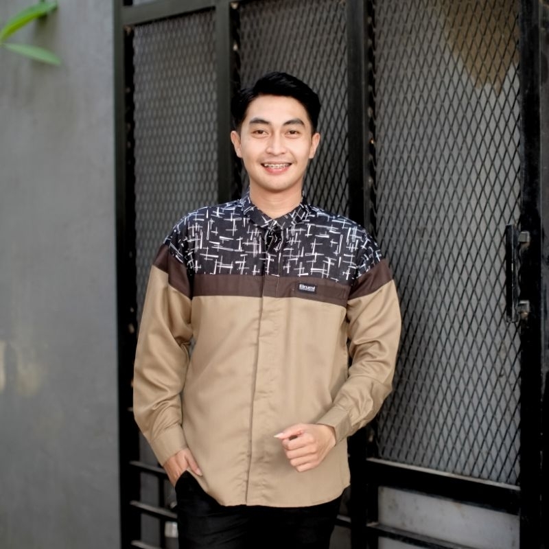 Baju Koko Pria Dewasa Lengan Panjang Elrumi kombinasi Batik Motif Senopati