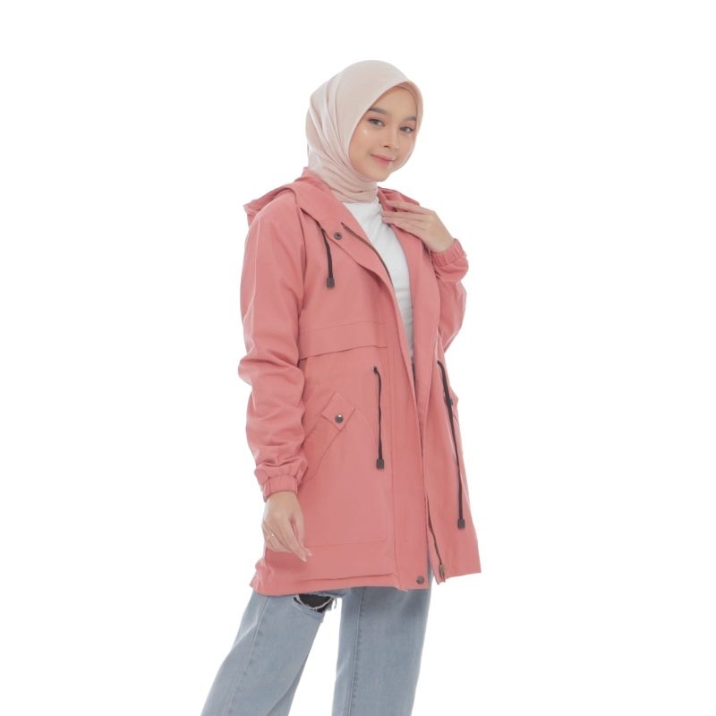 Thiago Official,Jaket Parka Wanita Mecca Bahan Kanvas Full Katun Warna Pink Peach