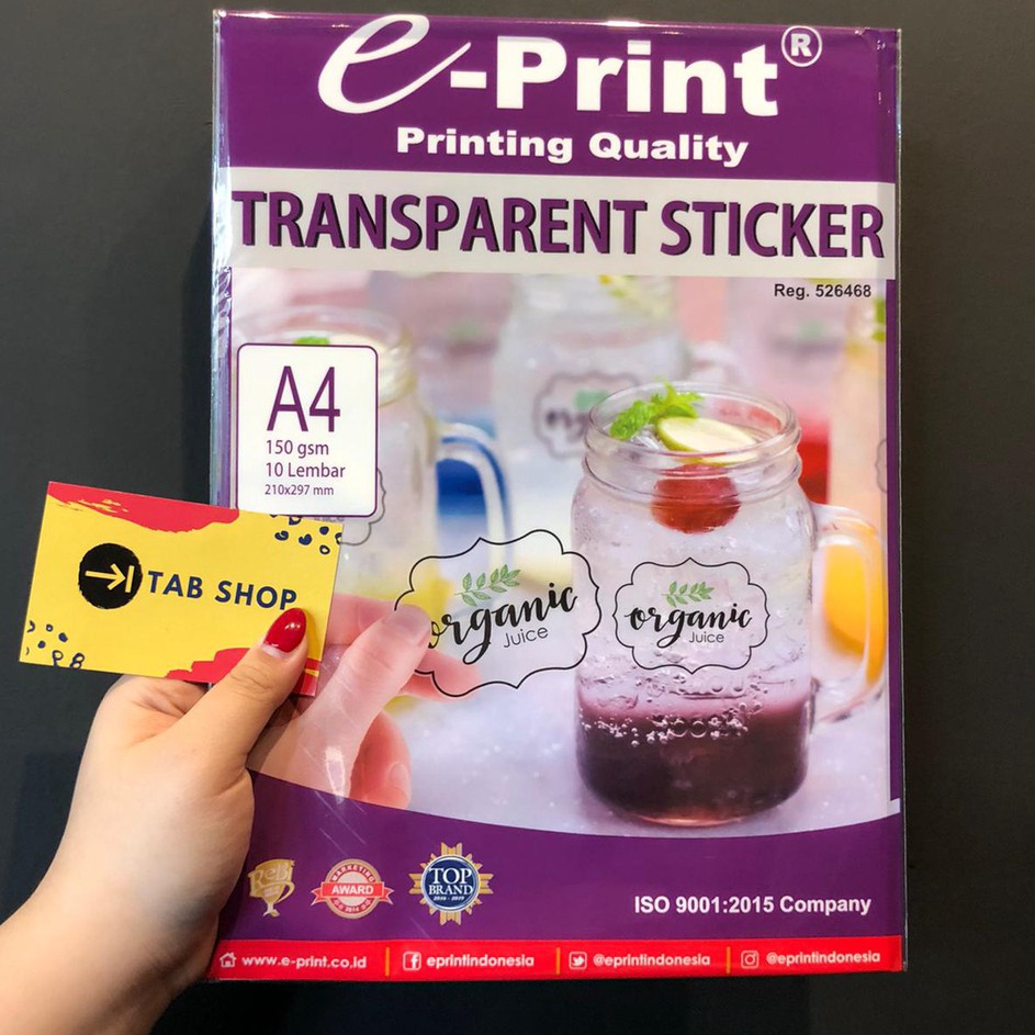 

Kirim Sekarang TAB SHOP EPRINT KES STIKER TRANSPARAN A4 15 GSM EPRINT TRANSPARENT STICKER A4 15 GSM 1 LEMBAR