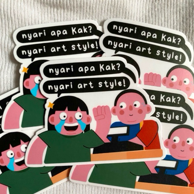 

Sticker Pack Lucu Laminasi Doff “Nyari apa Kak” “Nyari Art style!” l Waterproof