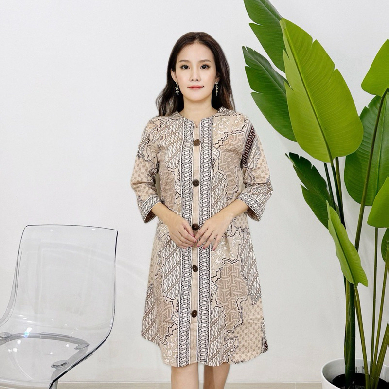 Laura Dress Batik Wanita Katun stretch Dress Kantor Batik Couple