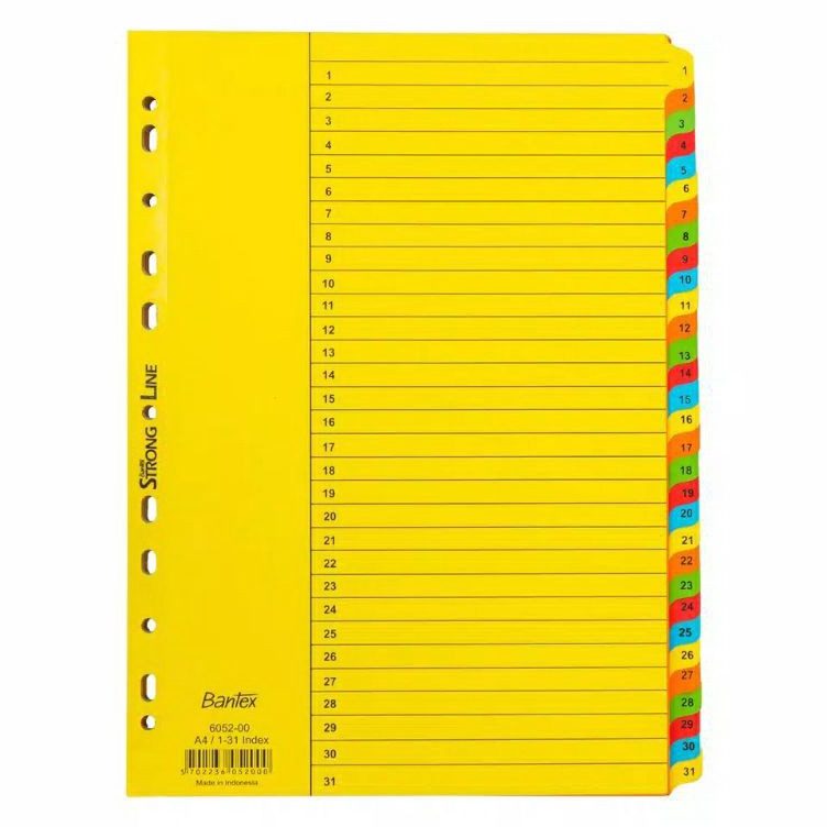 

Sale Bantex Pembatas Binder Divider Size A4 31 Lembar Index Numeric
