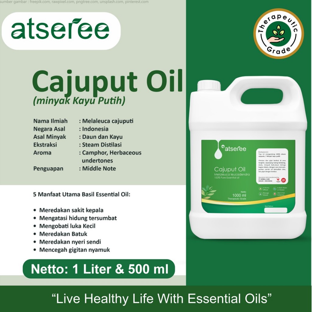 Atseree Cajuput Oil Minyak Kayu Putih 500 ml dan 1000 ml Asli Murni original Essential oil Aromatera