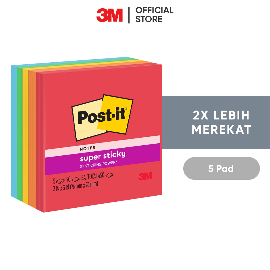 

Terbaru 3M Postit Super Sticky Notes Memo Tempel 6545ssan 2x Lebih merekat 5 pad 76x76 mm Untuk berbagai permukan