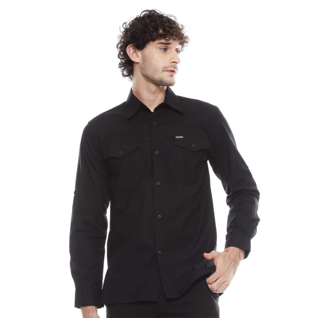 Kemeja Fuji Hitam Lengan Panjang Tactical Bahan Tropical Pasada