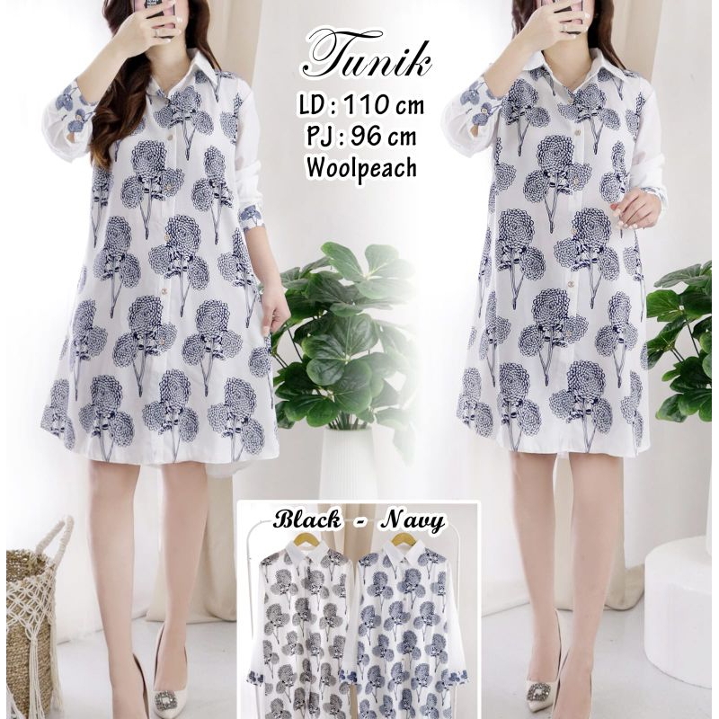 Kemeja Tunik Wanita Bunga Print Import