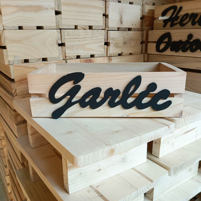 Bok Peti Carang Garlic Tulisan Besar Rak Bumbu Dapur Kayu