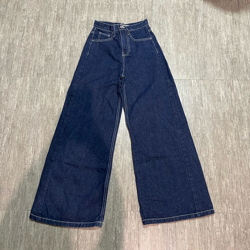 stradivarius highwaisted wide leg jeans contrast stitch cullote baggy denim preloved