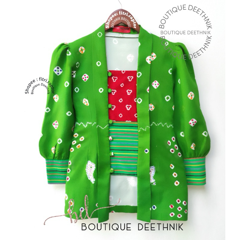 kebaya batik jumputan asli mix lurik atbm warna hijau