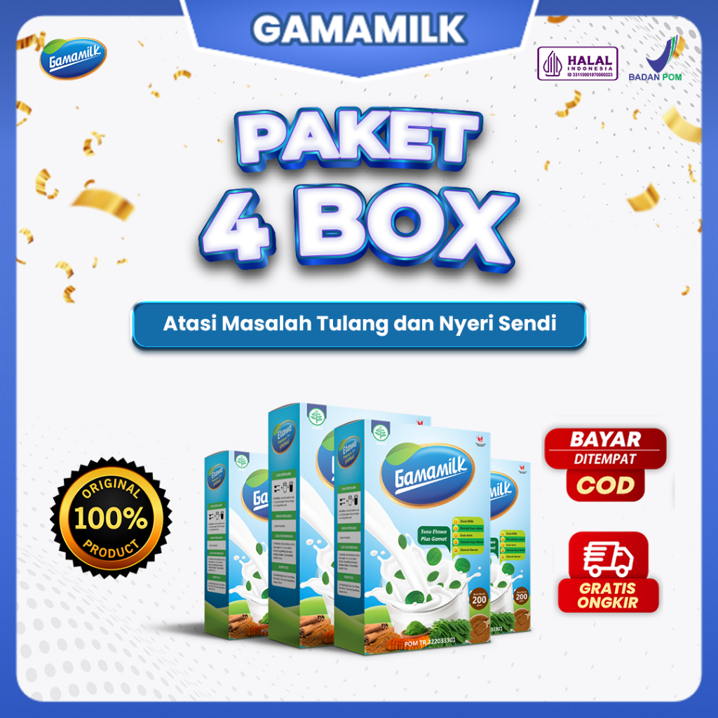 

PAKET Gamamilk 4 BOX Susu Etawa Solusi Atasi Nyeri Lutut, Nyeri Sendi, Asam Urat 200g