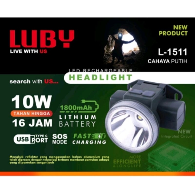 Senter Kepala Luby L2975 Super Terang/lampu Led Kepala