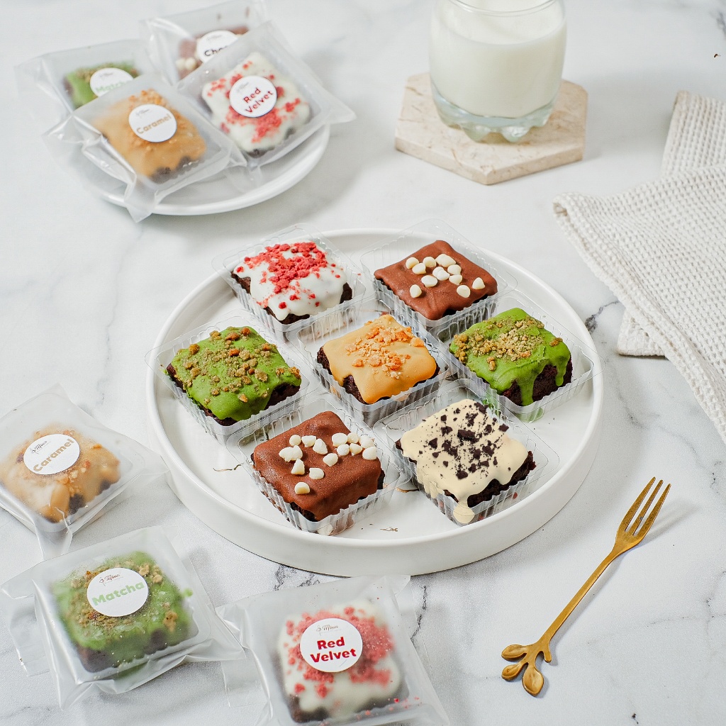 

BROWNIES BITE | Brownies Panggang | Mbun Brownies Panggang | Fudgy Brownies | Coklat | Matcha | Caramel | Red Velvet