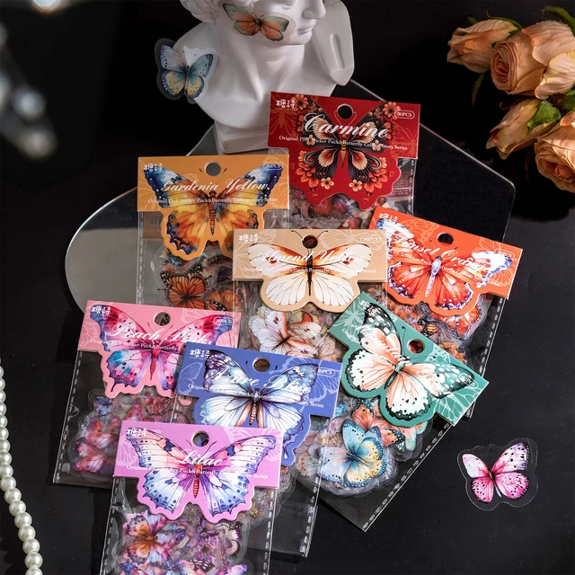 

30pcs/Pack PET Stickers PET Butterfly Flowers Series Vintage