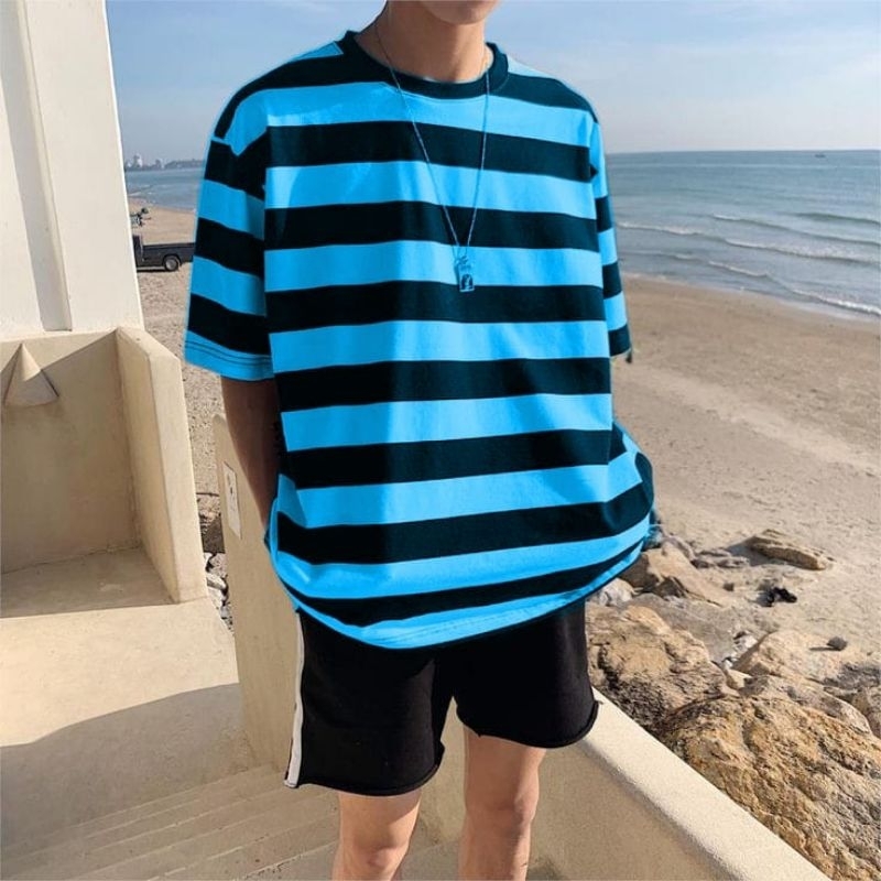 kaos salur pria dan wanita garis garis stripe kaos distro baju kaos terlaris