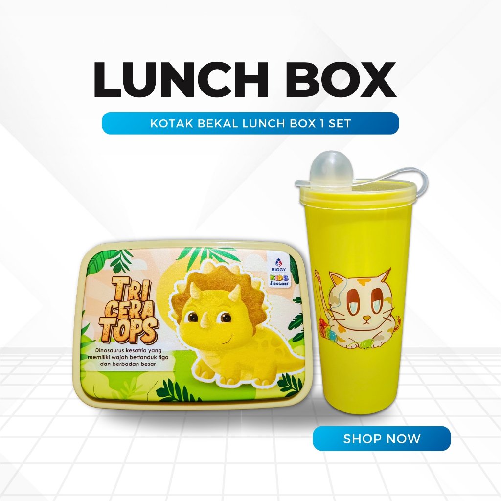 Kotak Tempat Bekal Makan Anak Sekolah TK SD Perempuan Laki Laki Set Gelas Karakter Animal
