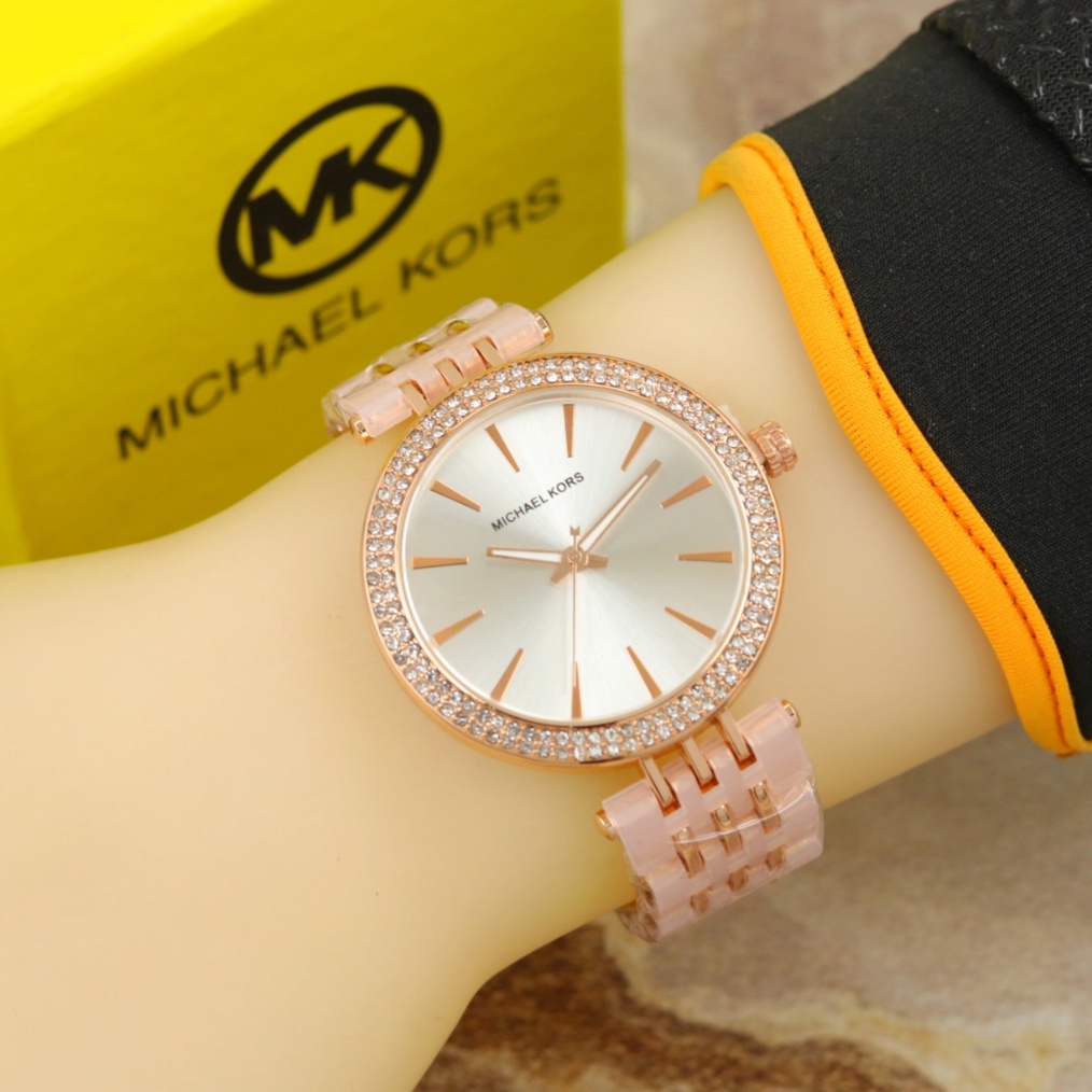 HEBOH Jam Tangan Wanita 4327 MK4327 Tali Combi Stainless Ceramic body Diamond Include BOX  Kartu Gar