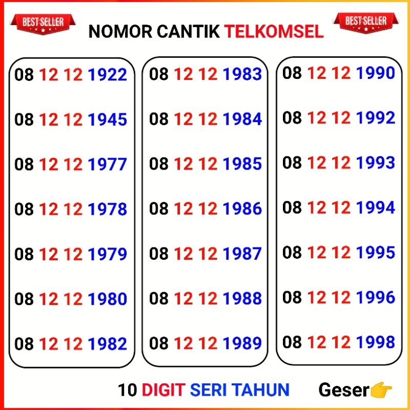 Nomor Cantik simpati 10 digit seri tahun lahir
