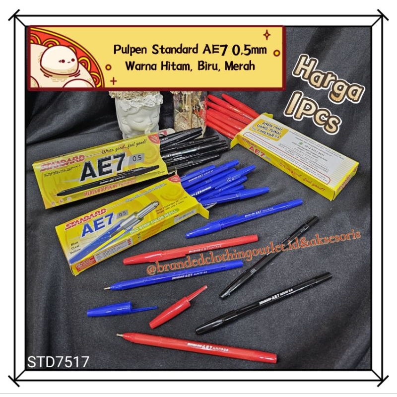 

PULPEN STANDARD AE7 0,5MM / PEN STANDARD WARNA HITAM BIRU MERAH / PENA STANDARD / BALL PEN STANDARD BALLPOINT / STD7517