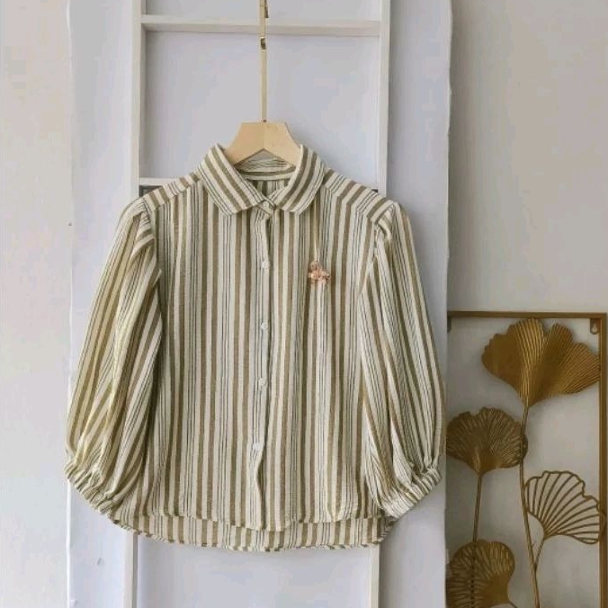 KHALIFA - Lisa Blouse Crinkle Motif Lengan Balon / Salur Blouse Crinkle Lengan Balon