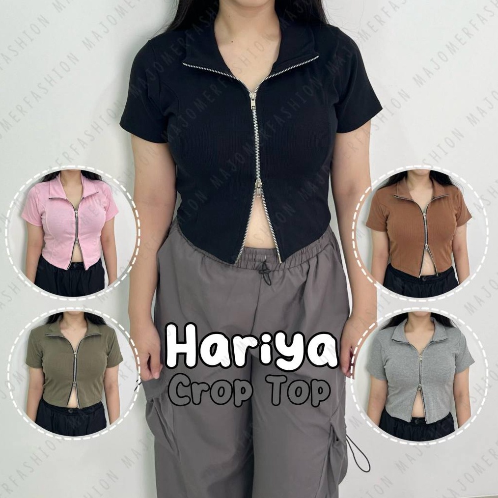 KODE L45R Majomer  Hariya Zipper Kerah Crop Top  Atasan Resleting Wanita