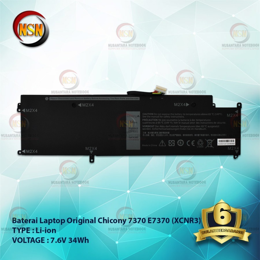 Baterai Original Laptop Chicony for Latitude XCNR3 13 7370 7.6V 34Wh