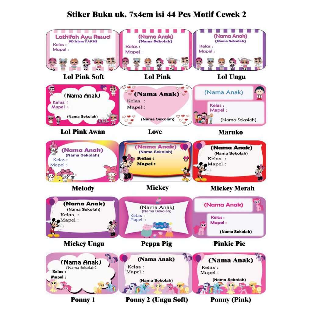 

Stiker buku Motif Cewek 2 uk.7x4/Label Buku/Stiker Nama Buku/Label Nama Buku/Stiker Mapel untuk Anak Sekolah