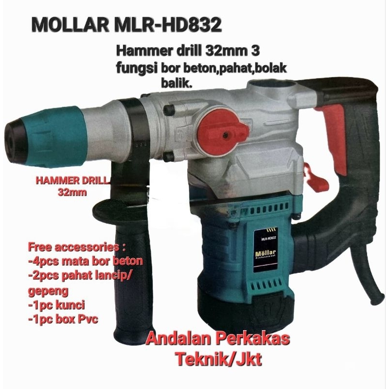 MOLLAR HD832 Hammer drill 32mm/Bolak-balik/bisa pahat