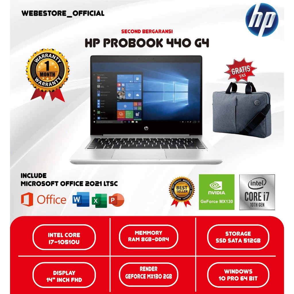 HP PROBOOK 440 G7 CORE I7GEN10 NVIDIA MX130 2GB DDR5 _SECOND