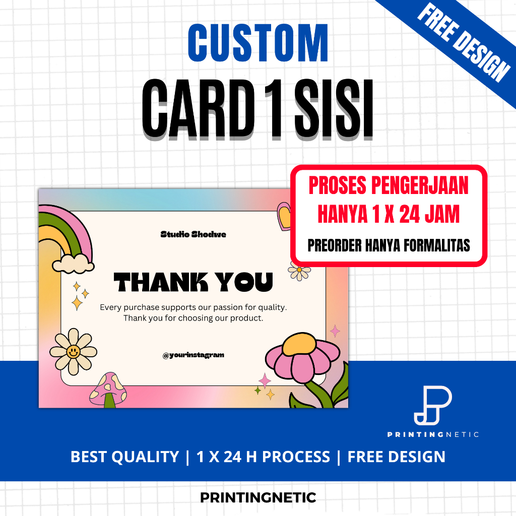 

(FREE DESIGN) Custom Thank You Card (1 Sisi) , Thankyou Card Wedding , Card Souvernir , Kartu Thanks