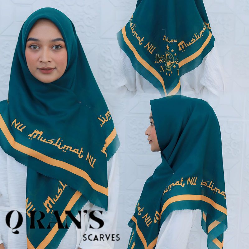 kerudung segi empat MUSLIMAT / hijab FATAYAT NU / kerudung segi4 voal motif lasecut printing premium