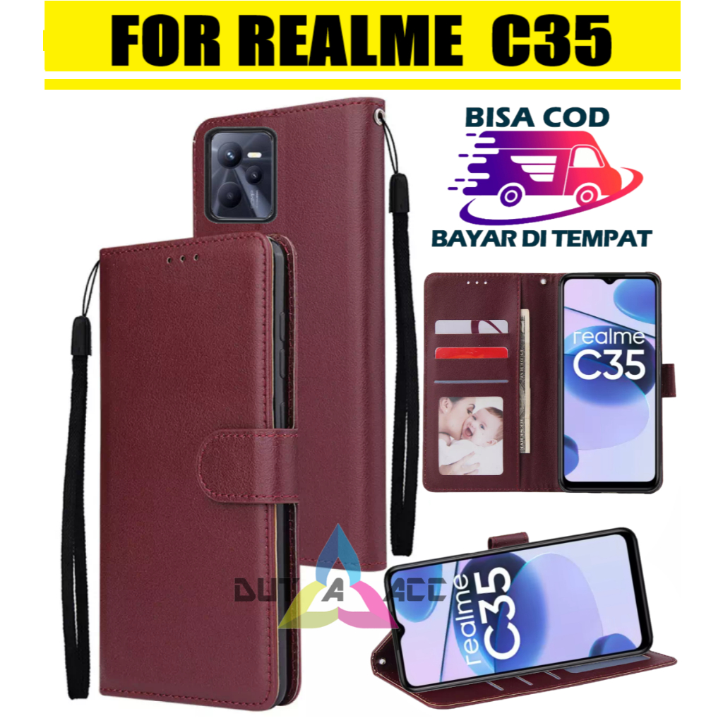 flip case leather REALME C35 casing cover kulit bisa buka tutup dan standing